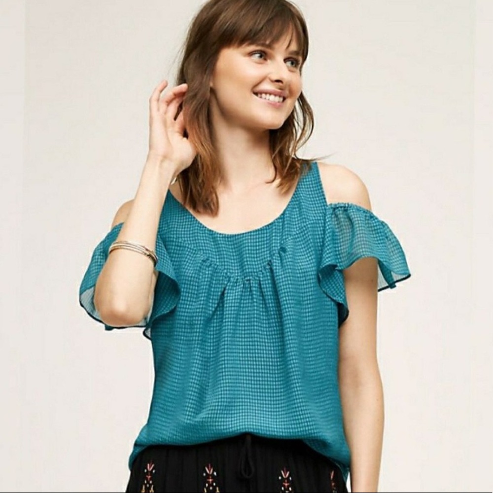 Anthropologie Maeve Cold Shoulder Teal Blouse